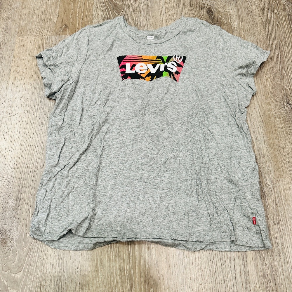 Levis Shirt Womens XXL Gray Tropical Logo Graphic Tee Short Sleeve T-Shirt - Picture 2 of 11
